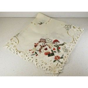 Embroidery Christmas  Snowman Family Tablechoth 34X34 Square RN#87077